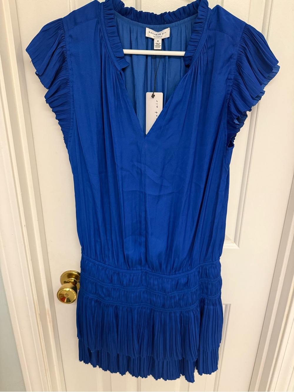 Current Air Royal Blue Pleated V-Neck Dress size medium NWT